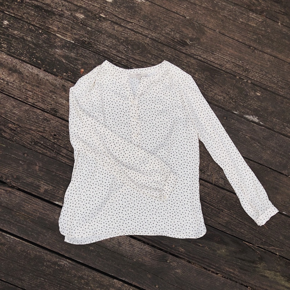 Loft White Polka Dot Blouse